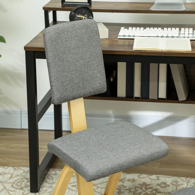 Ergonomic Kneeling Chair, Rocking Wood Kneel Stool with Backrest for Improve Posture, Back Pain, Grey