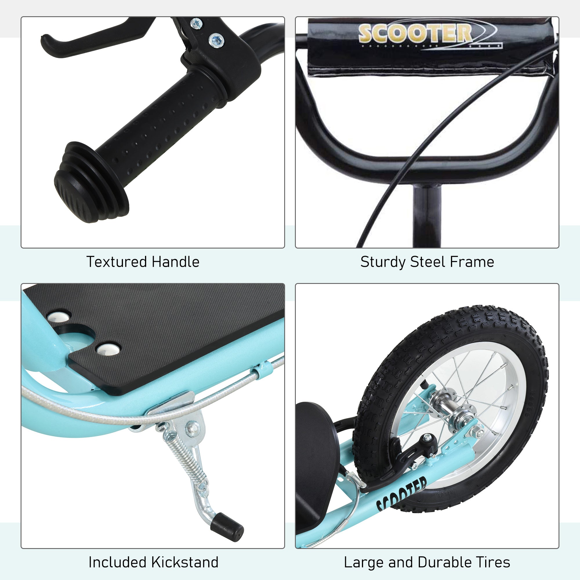 Aosom Big Wheel Scooter for Teens Youth Adjustable Handlebar with Dual Brakes Inflatable Wheels 