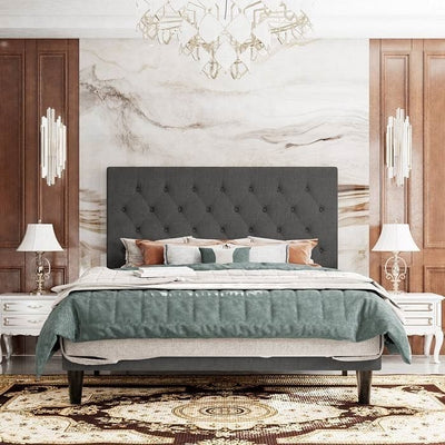 Full Size Adjustable Height Grey Linen Upholstered Platform Bed with Headboard - Free Shipping 