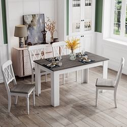 Dark Grey Wood Top 47-inch Kitchen Dining Table or Computer Desk with White Legs - Free Shipping