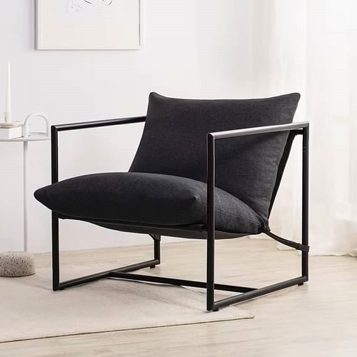 Modern Dark Grey Upholstered Accent Chair with Metal Frame - Free Shipping