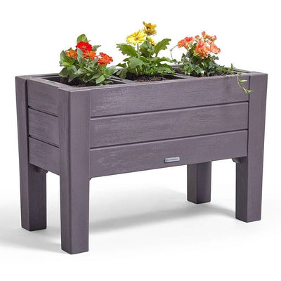 Rectangular Plastic Raised Garden Bed Planter Box - Dark Grey Cedar Wood Finish - Free Shipping 