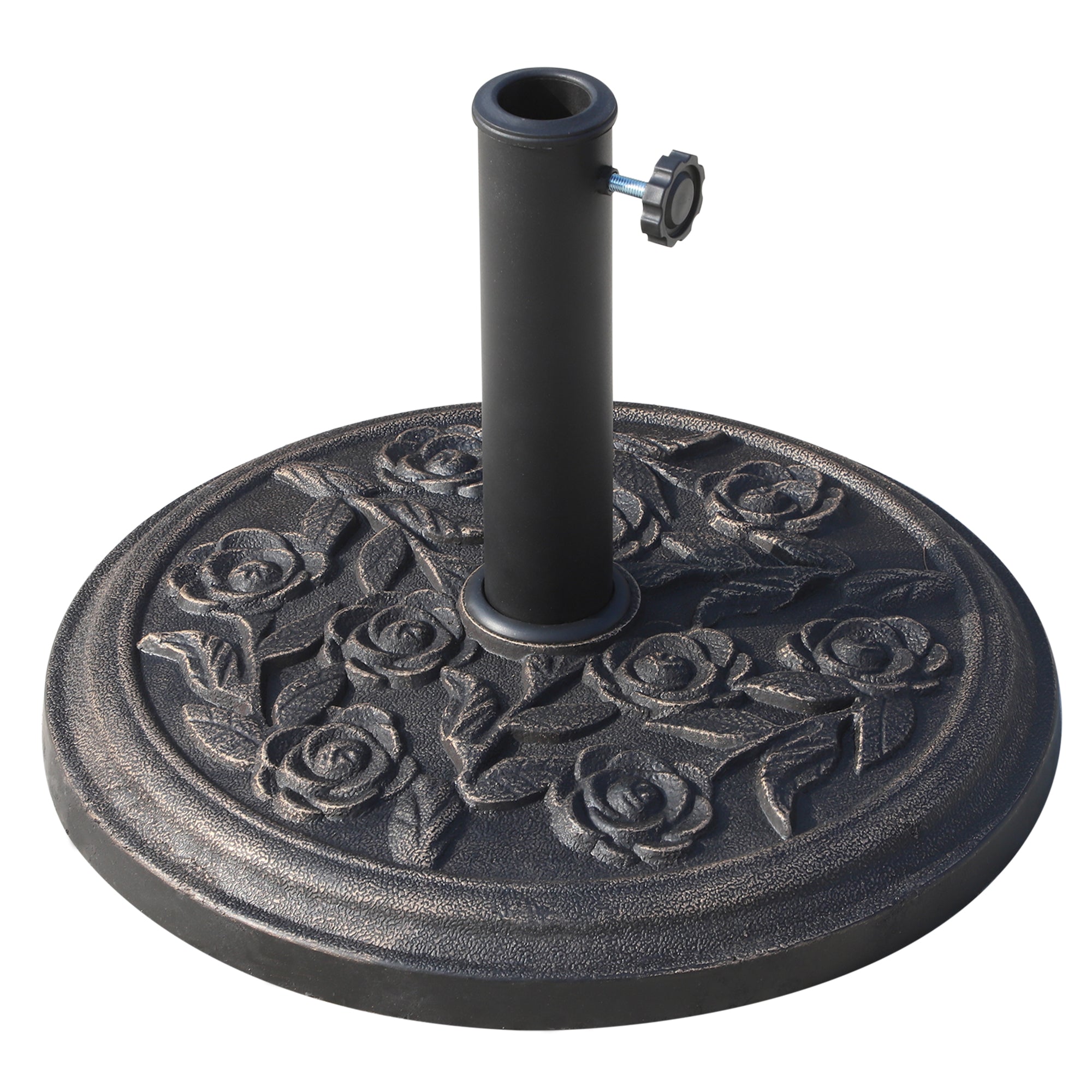 Outsunny Patio Umbrella Base 18” Round Outdoor Decorative Cast Stone Resin Parasol Stand Market Garden Umbrella Holder Bronze 