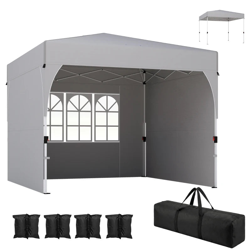 9.6 x 9.6 ft Pop Up Canopy Tent with 3 Sidewalls, UPF 50+ 1-Button Push Easy Setup Outdoor Instant Canopy, Light Grey