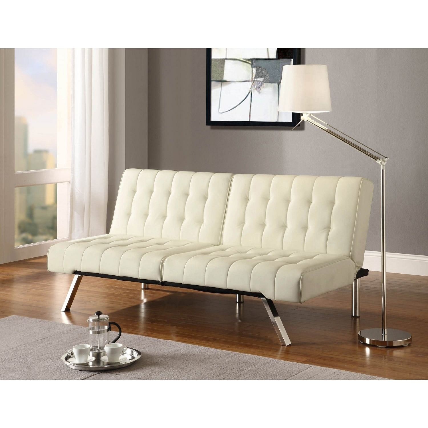 Splitback Multi-Position Futon Sofa Sleeper in Vanilla - Free Shipping 