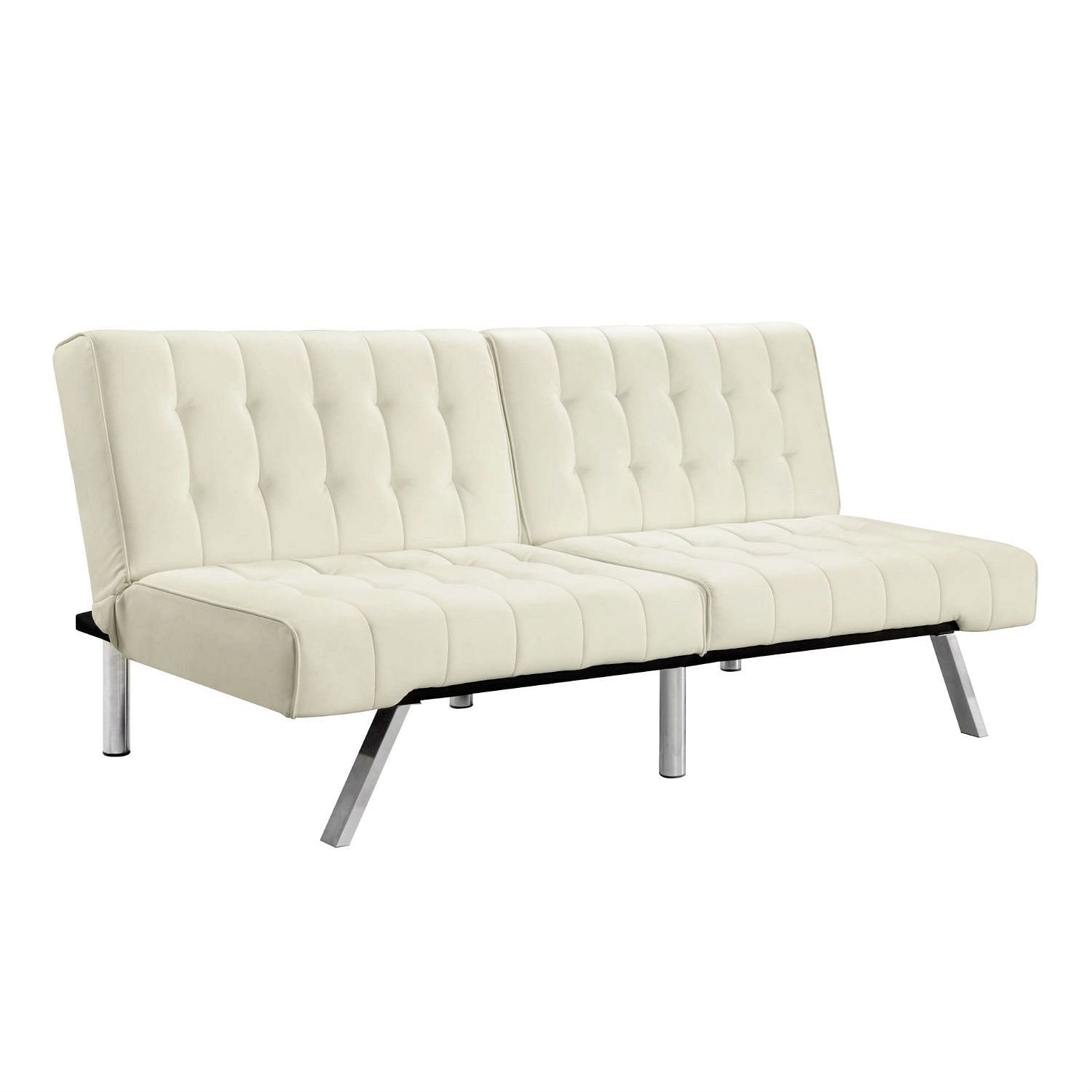 Split-back Modern Futon Style Sleeper Sofa Bed in Vanilla Faux Leather - Free Shipping 