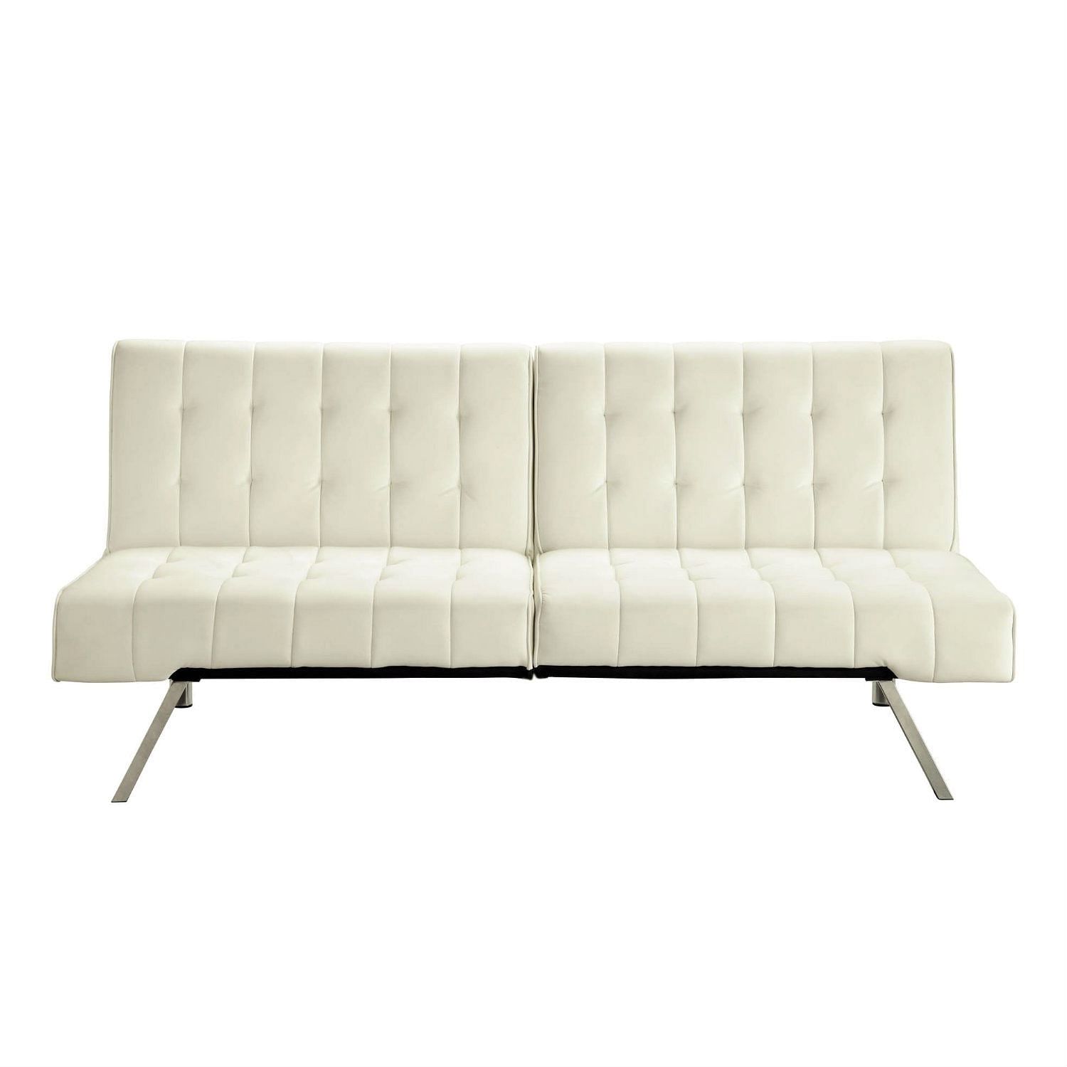 Split-back Modern Futon Style Sleeper Sofa Bed in Vanilla Faux Leather - Free Shipping