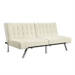 Split-back Modern Futon Style Sleeper Sofa Bed in Vanilla Faux Leather - Free Shipping