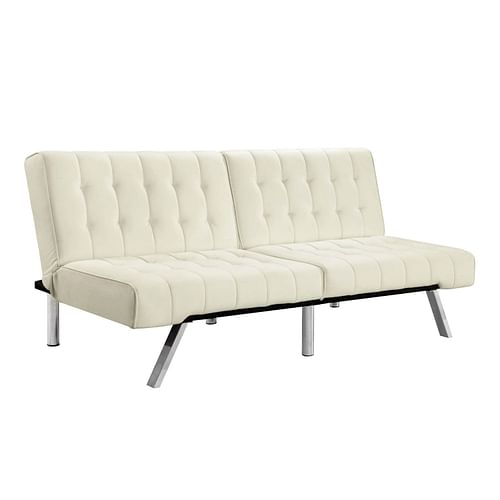 Split-back Modern Futon Style Sleeper Sofa Bed in Vanilla Faux Leather - Free Shipping