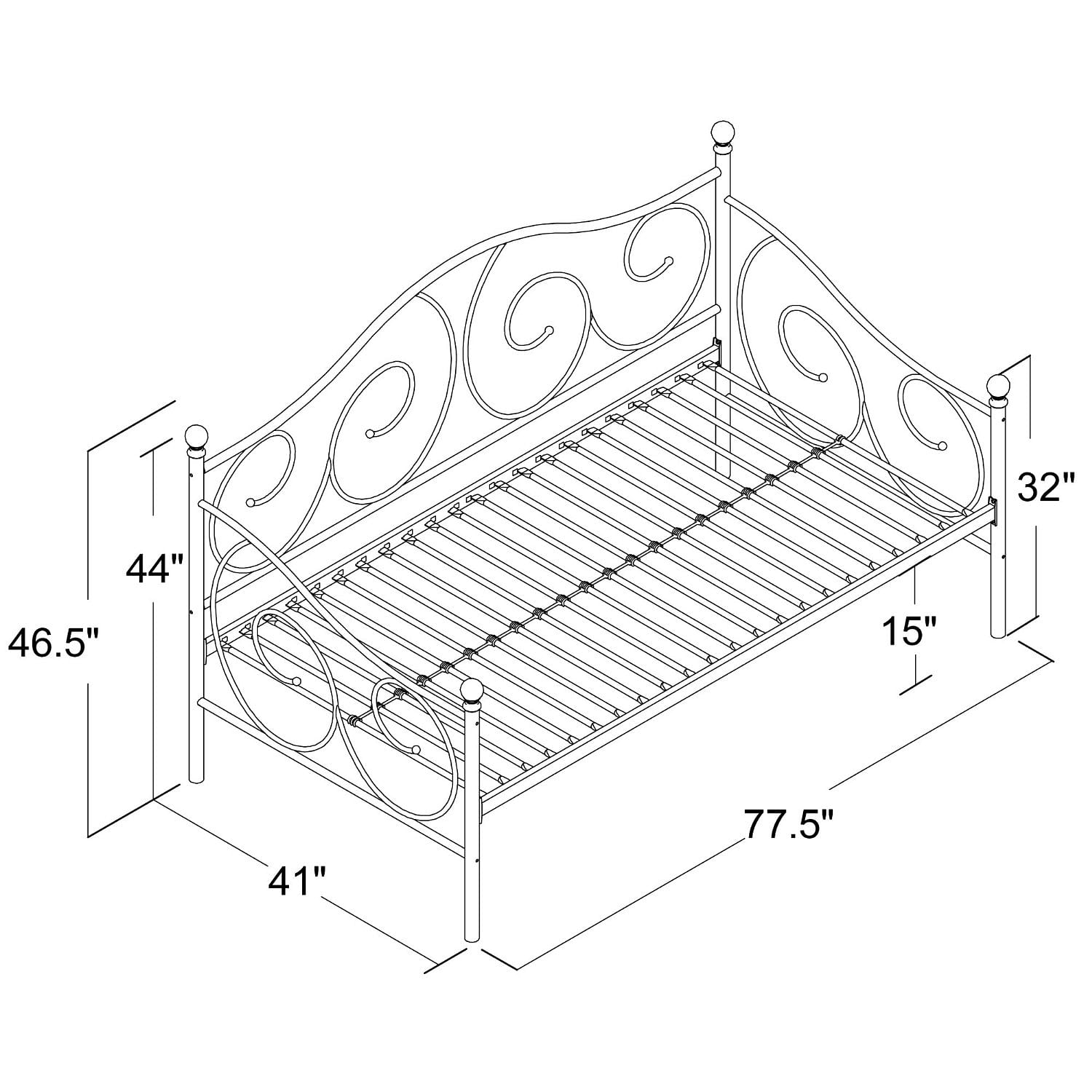 Twin size White Metal Day Bed Frame - 400 lb Weight Limit - Free Shipping