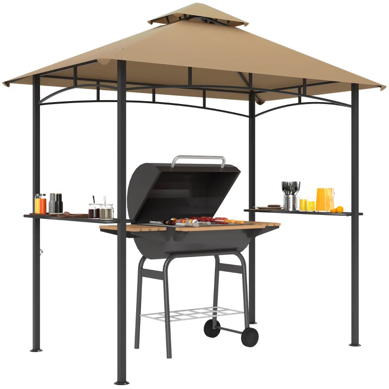 8' x 5' BBQ Grill Gazebo Tent with Double Tiered Canopy for Outdoor Sun Shade,  Khaki