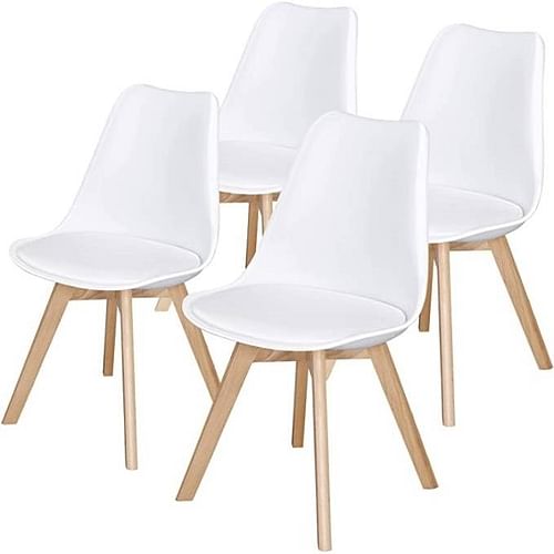 Set of 4 Modern White Shell Dining Chair Upholstered Padded Seat w/ Beechwood  Legs - Free Shipping