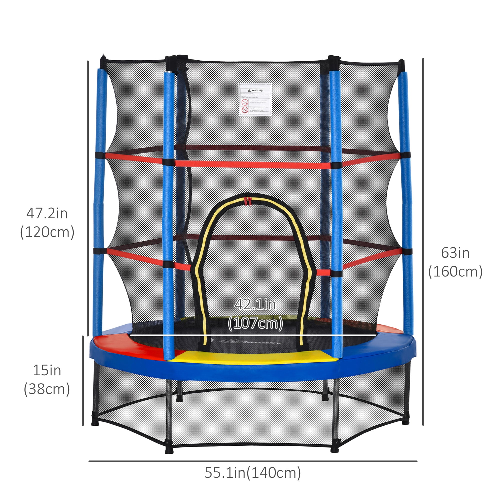 Outsunny Kids Trampoline: Φ55" Round, Safety Net, Indoor Bouncer, 3-6 Years, Steel Frame, Multi-Coloured 