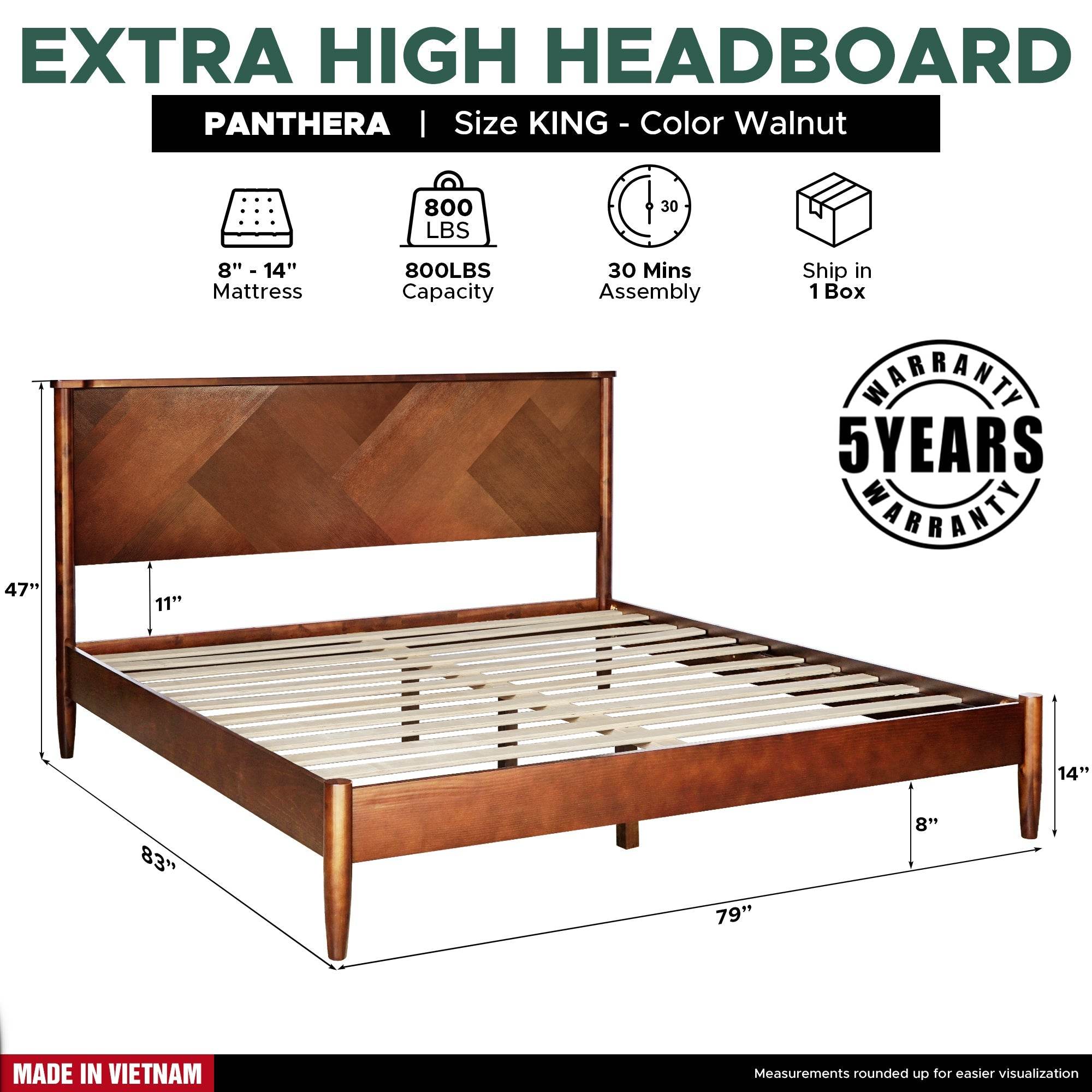 Panthera Platform Bed Frame With Headboard 