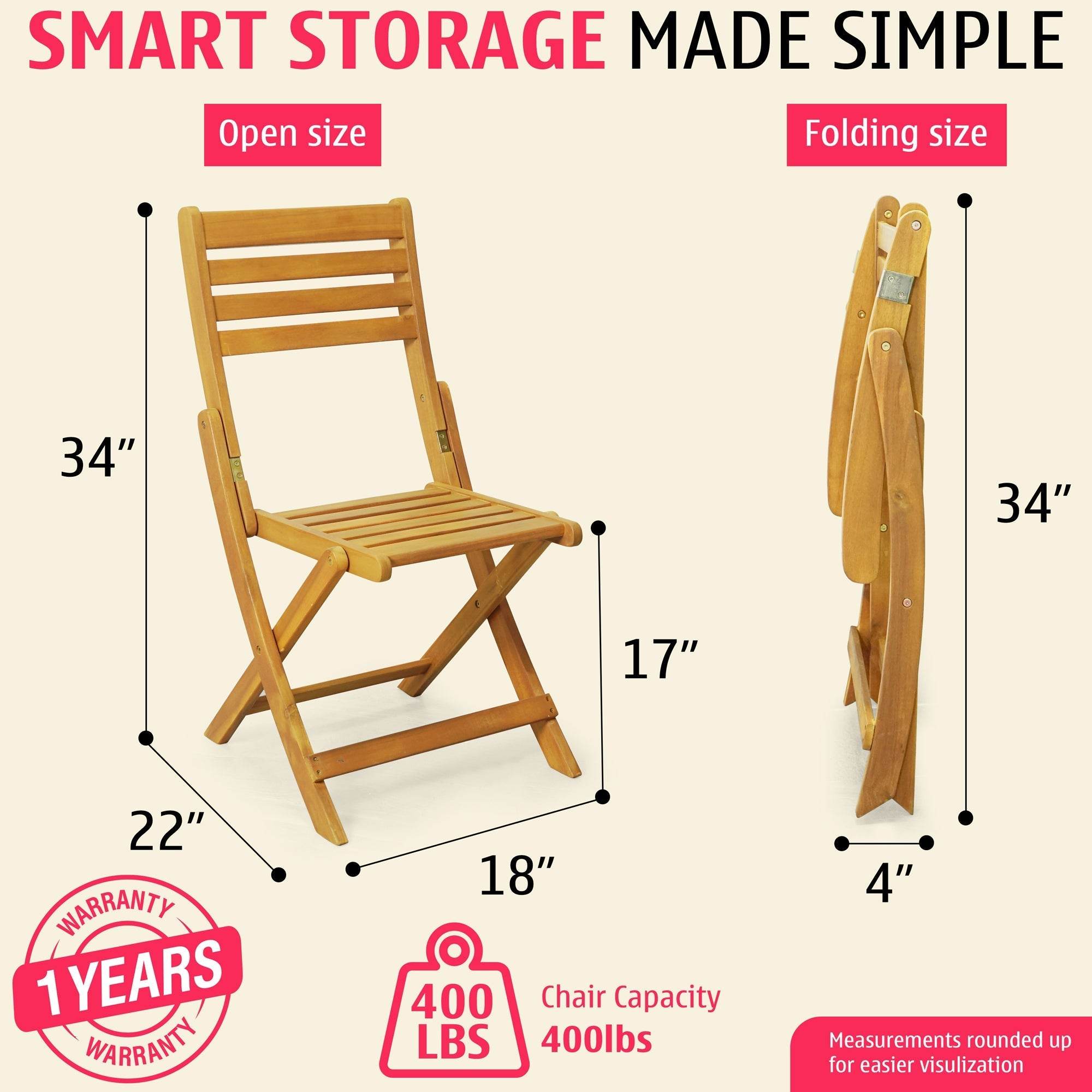 Tranquillo Anya Acacia Wood Folding Chairs Set of 2 