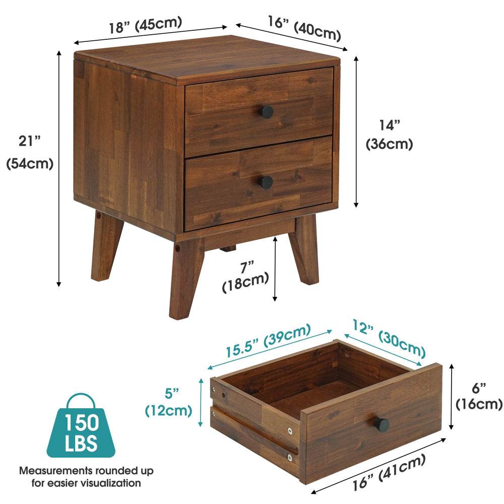 Silvia 2-Drawer Solid Wood Nightstand 