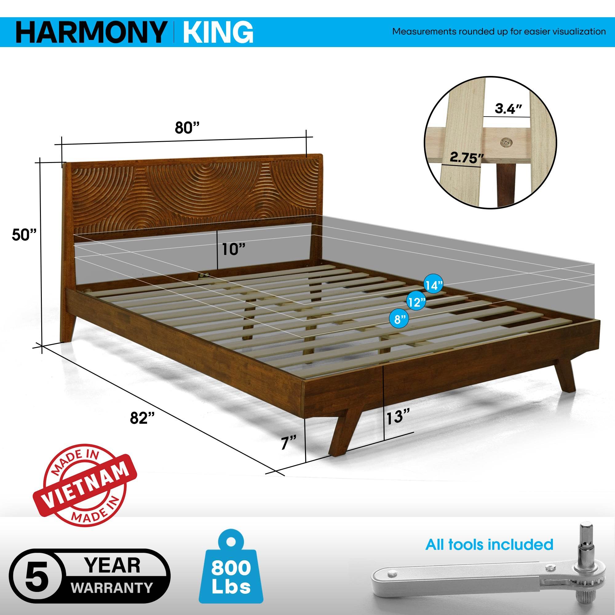 Harmony Platform Bed Frame with Headboard 