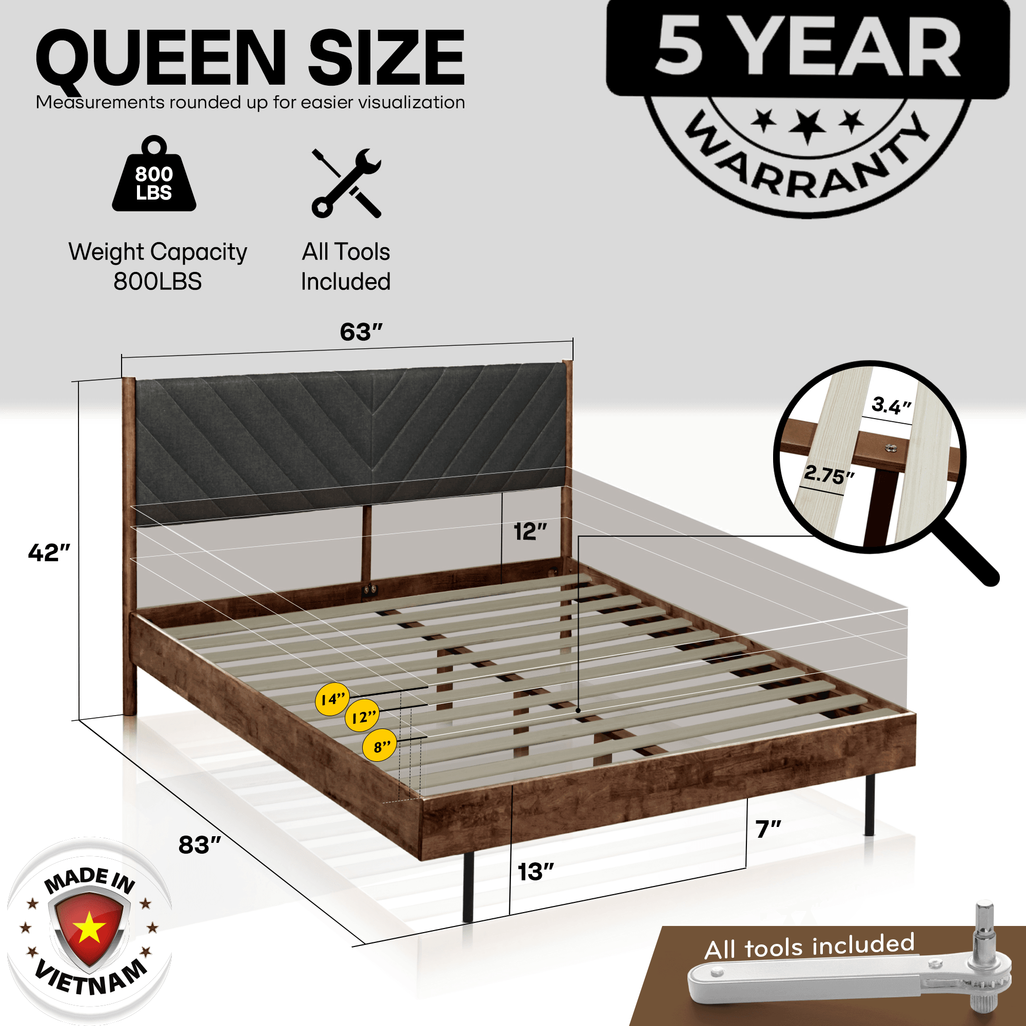 Astoria Upholstered Solid Wood Bed Frame 