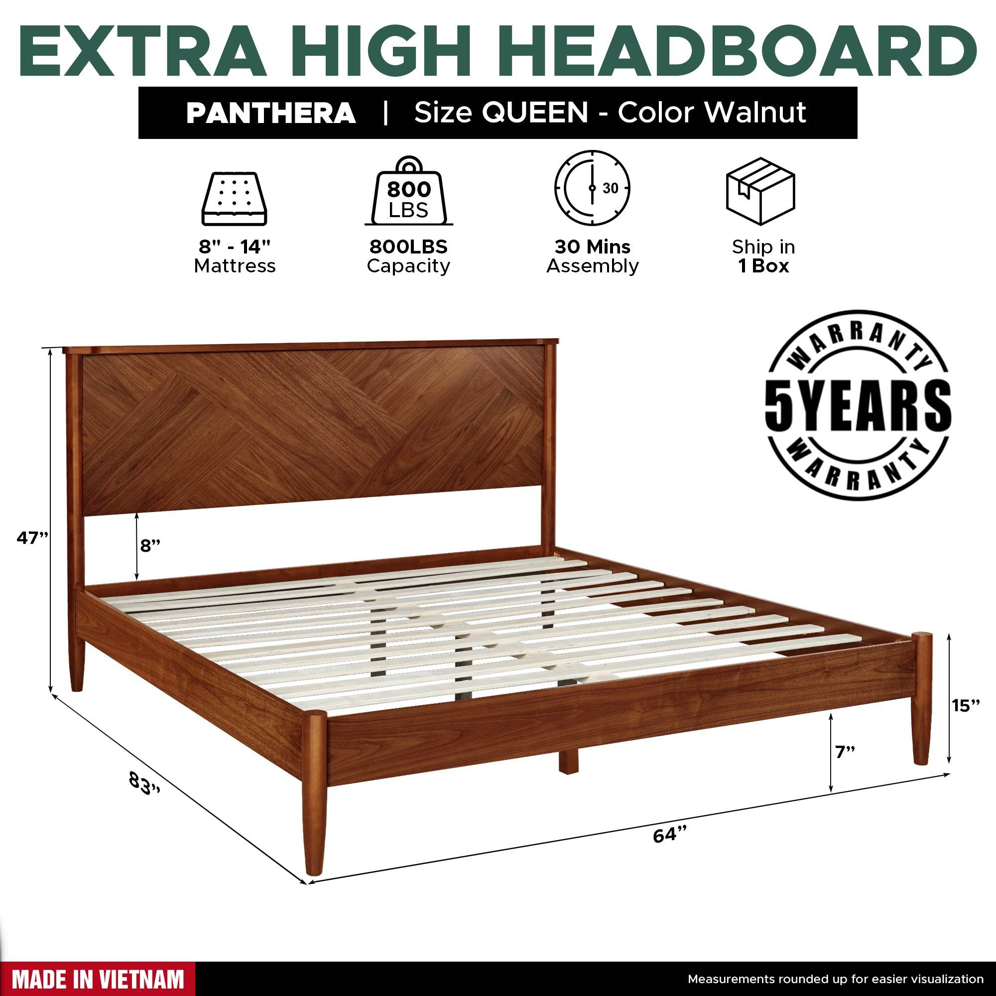 Panthera Platform Bed Frame With Headboard 