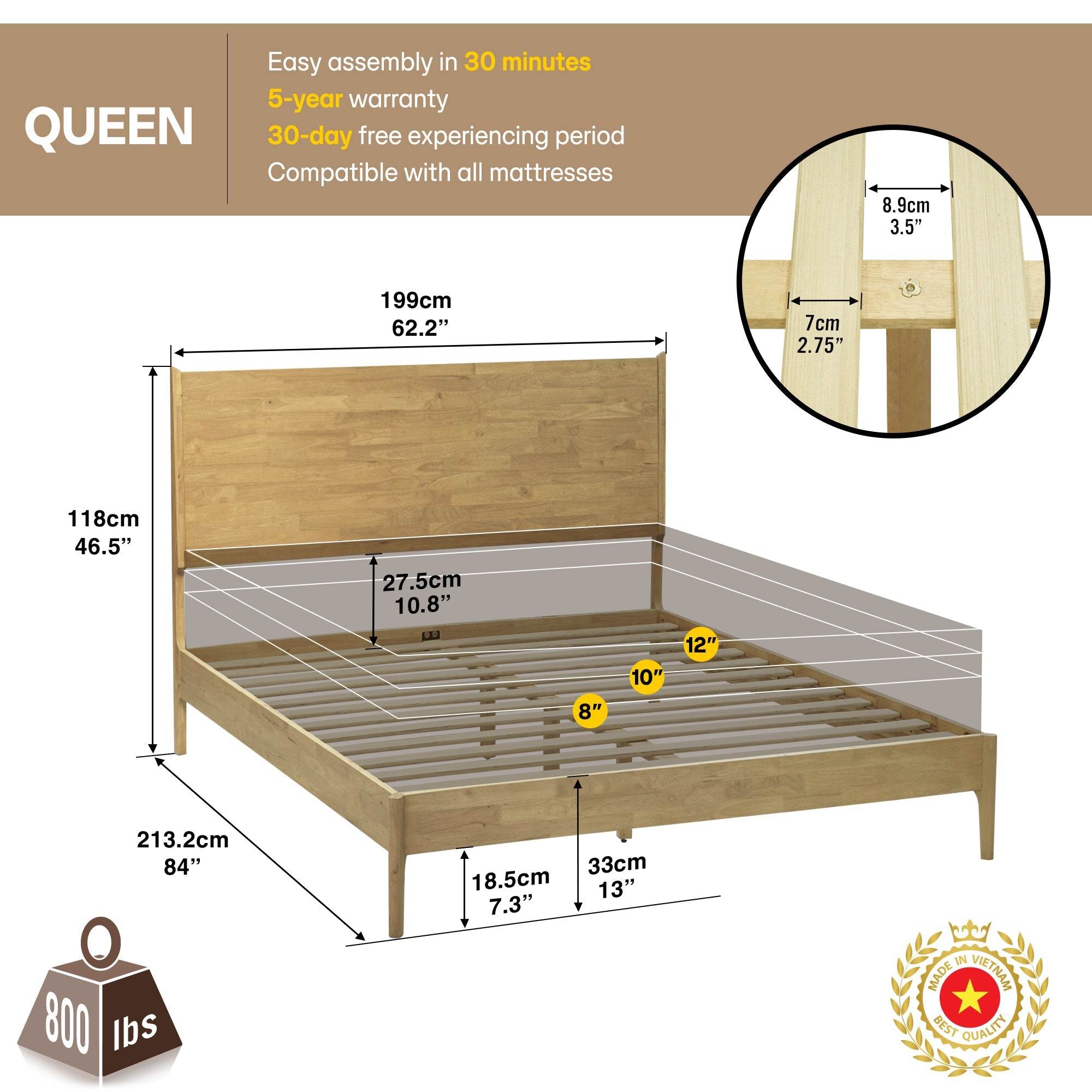 Haven Deluxe Wood Platform Bed Frame 