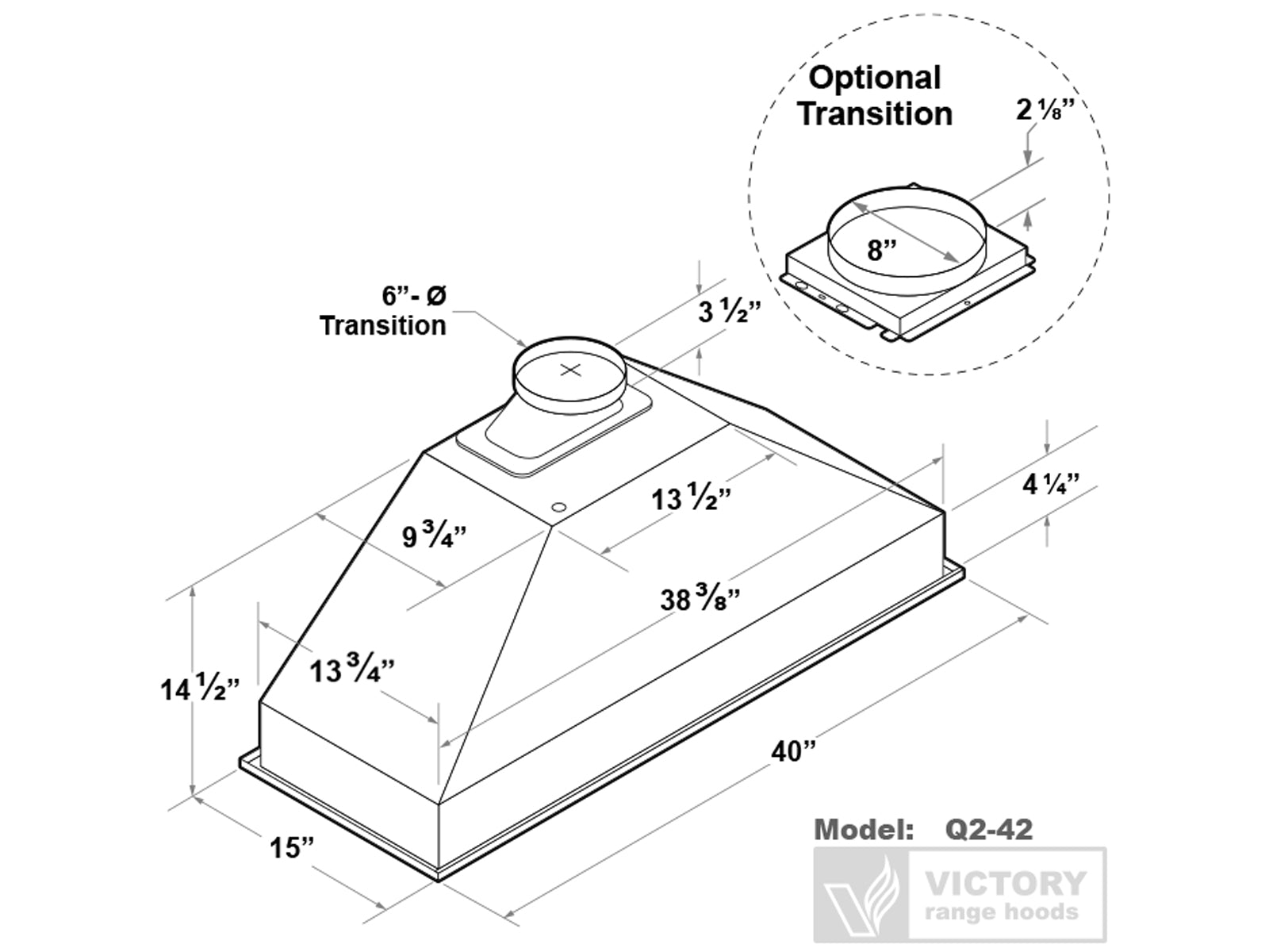 42 Inch 700 CFM Range Hood Insert - VICTORY Q2 