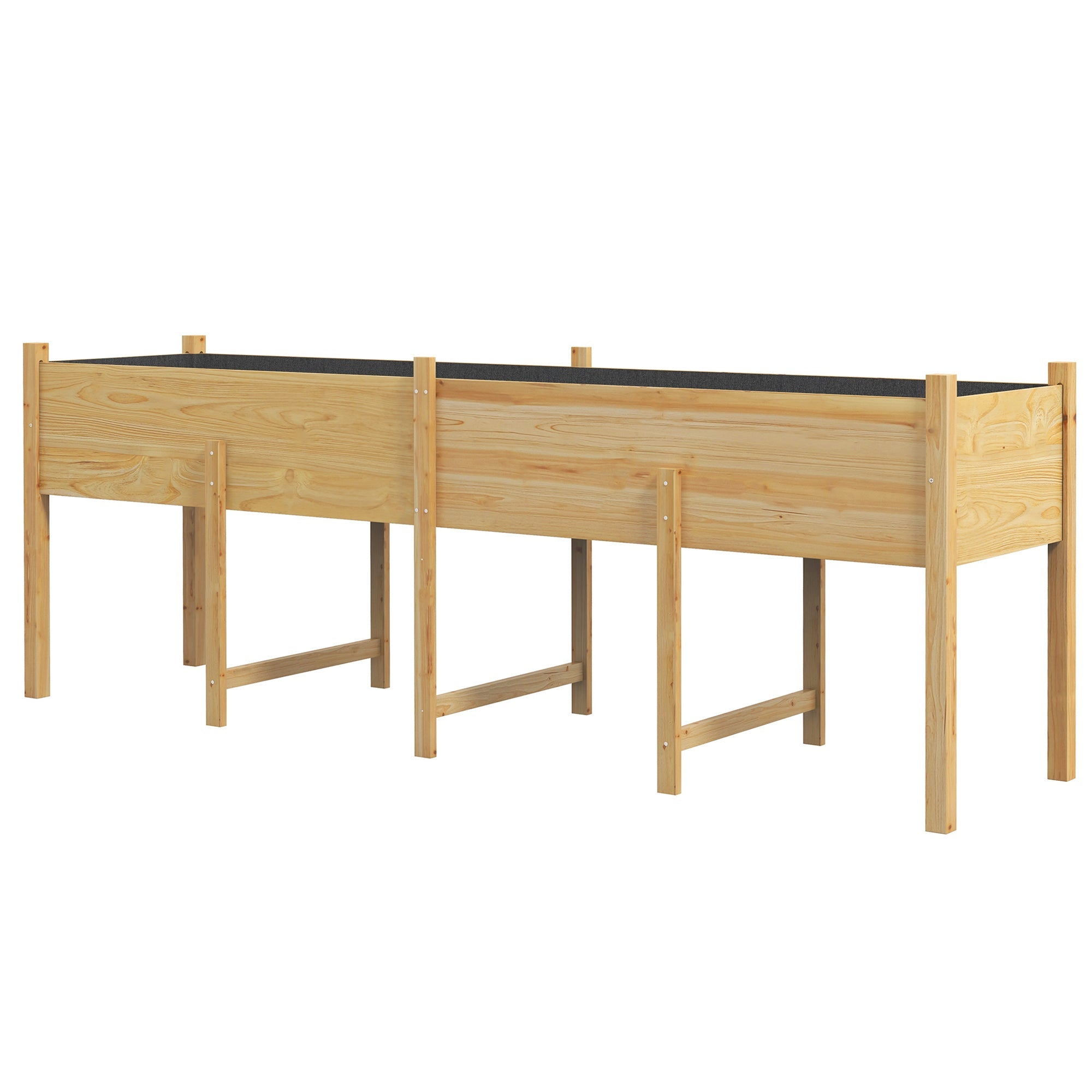 Outsunny Wooden Raised Garden Bed Planter, Large Elevated Planter Box with Legs, Bed Liner and Drain Holes, 7.4' x 1.8' x 2.6' 
