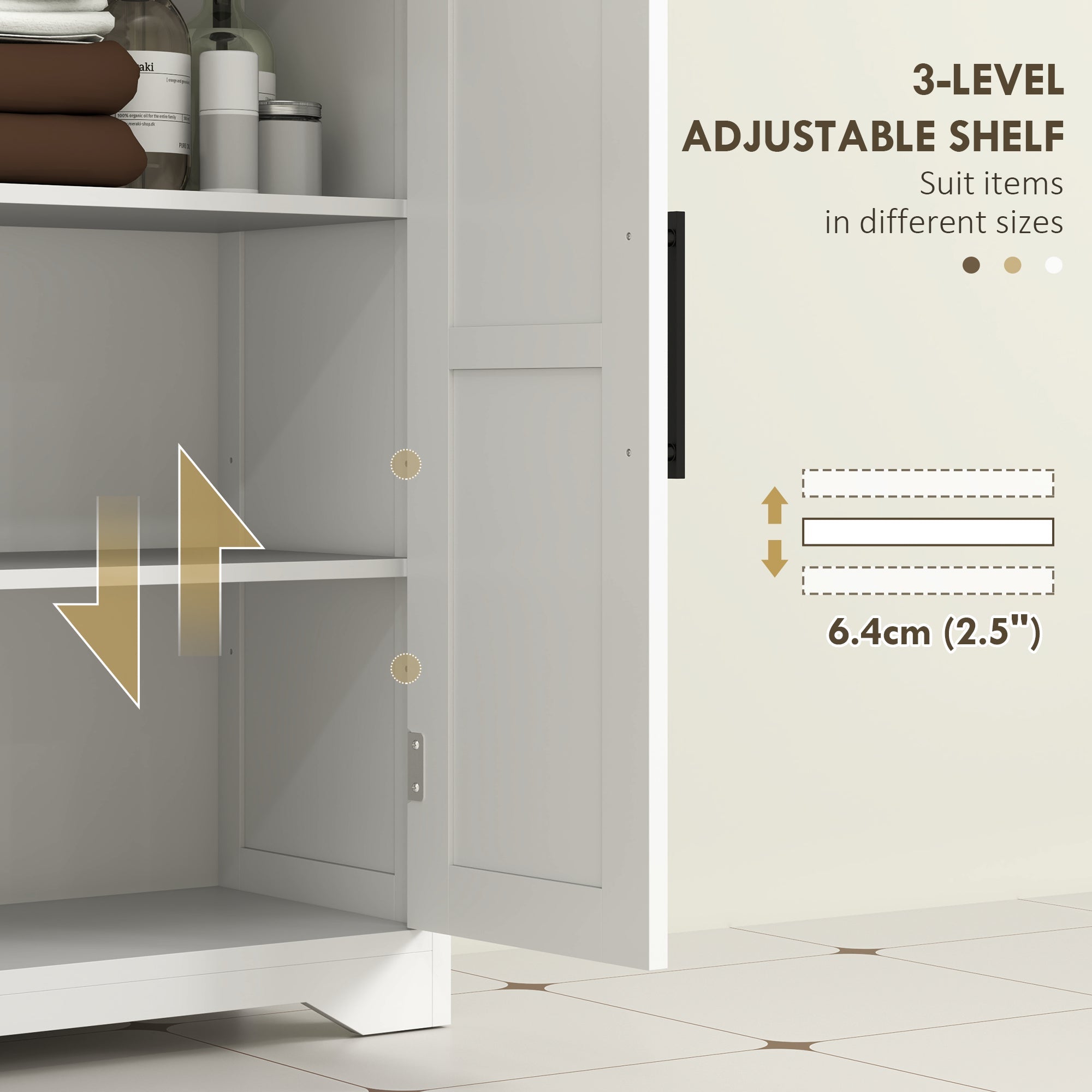 HOMCOM Bathroom Floor Cabinet, Farmhouse Bathroom Storage Cabinet with Adjustable Shelf, White 