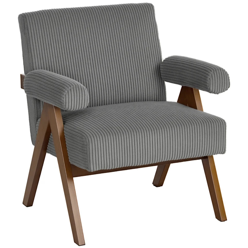 Corduroy Accent Chair Armchair with Wide Seat and Soft Padded Armrests for Reading, Bedroom, Dark Grey