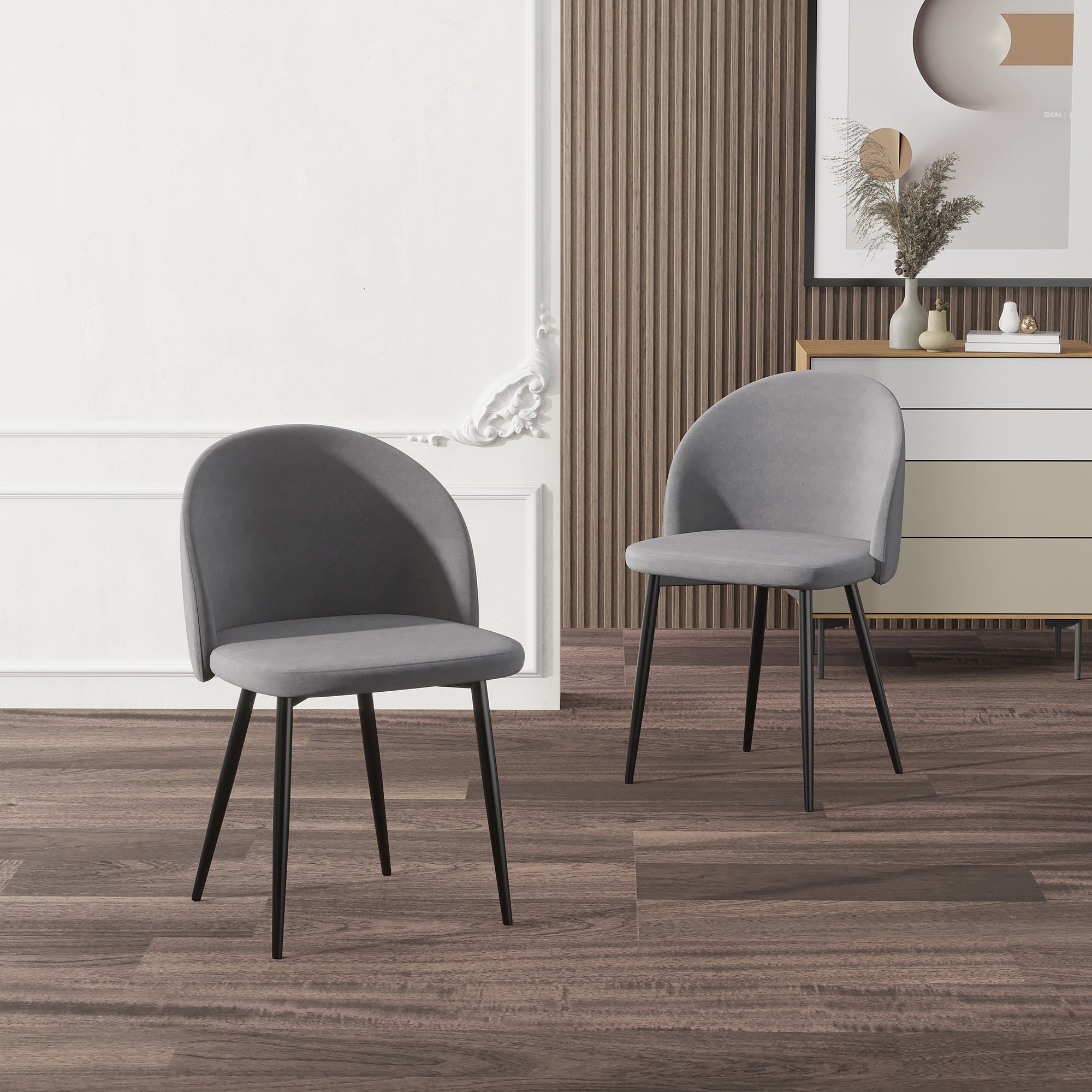 HOMCOM Velvet Dining Delight: Elegant Mid-Back Side Chairs Set of 2 for Dining Room or Living Room, Grey Finish 