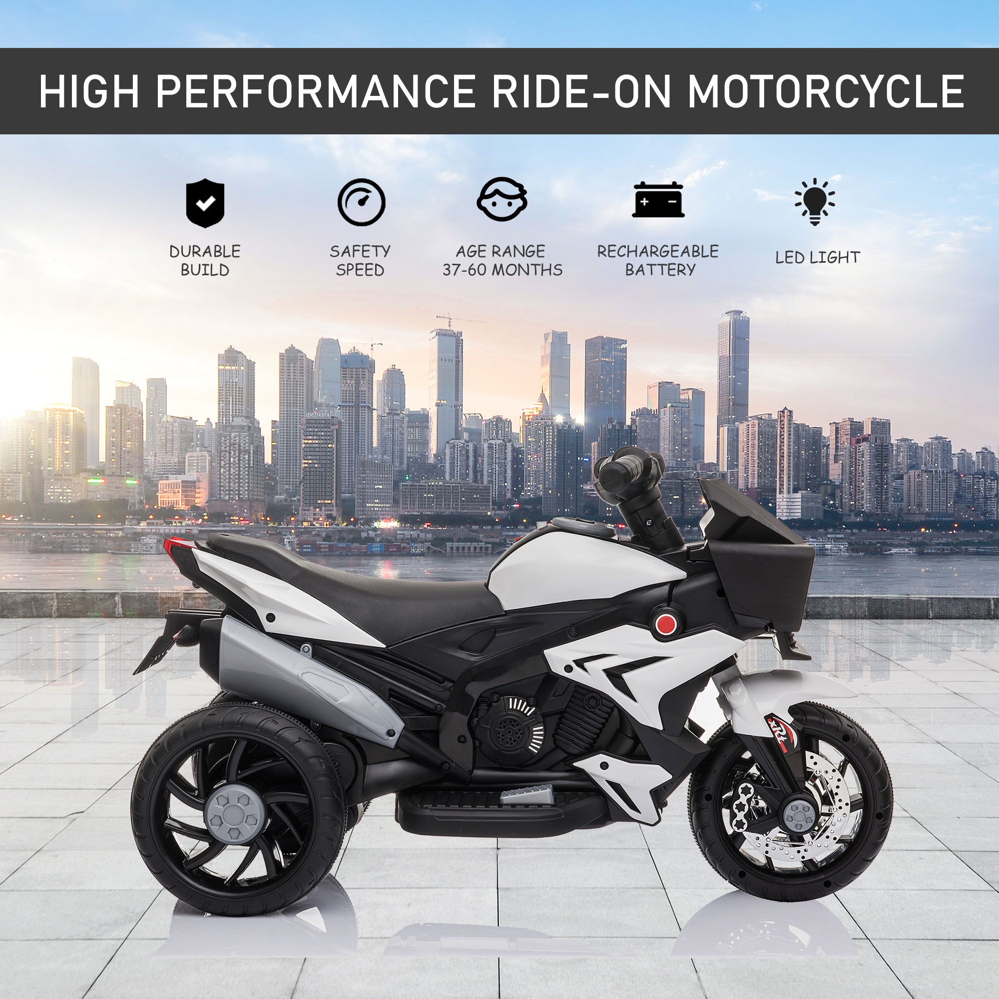 Aosom Kids Electric Pedal Motorcycle Ride-On Toy 6V Battery Powered with Music Horn Headlights for Boys and Girls White 