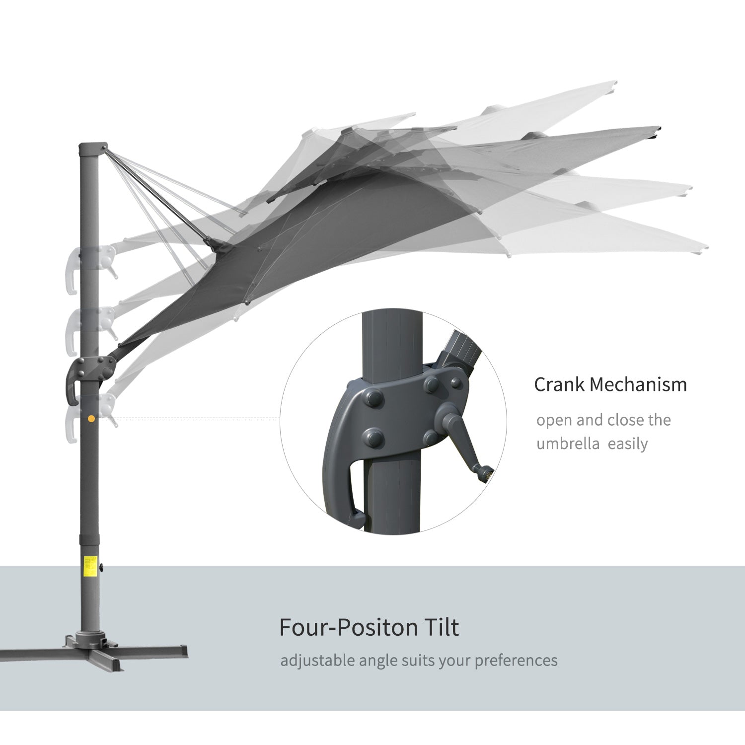 Outsunny 11ft Outdoor Cantilever Umbrella Sun Shade with Rotatable Double-top Canopy Adjustable Angle for Garden Lawn 