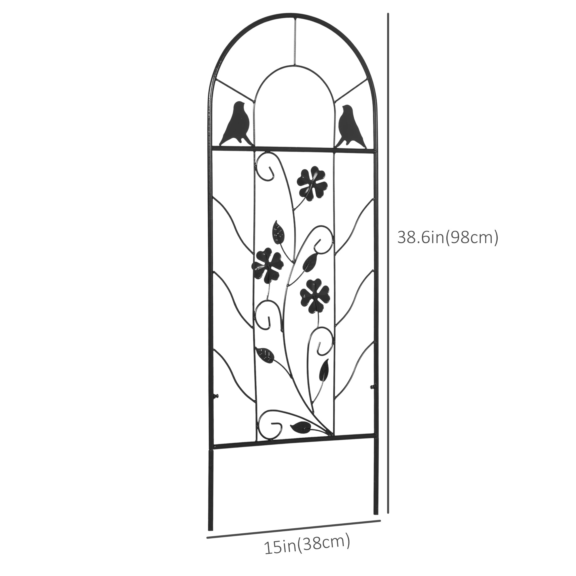 Outsunny Decorative Metal Garden Trellis 2 Pack with Bird and Leaf Design for Climbing Plants Flowers Vines Outdoor Decor 39" Tall 