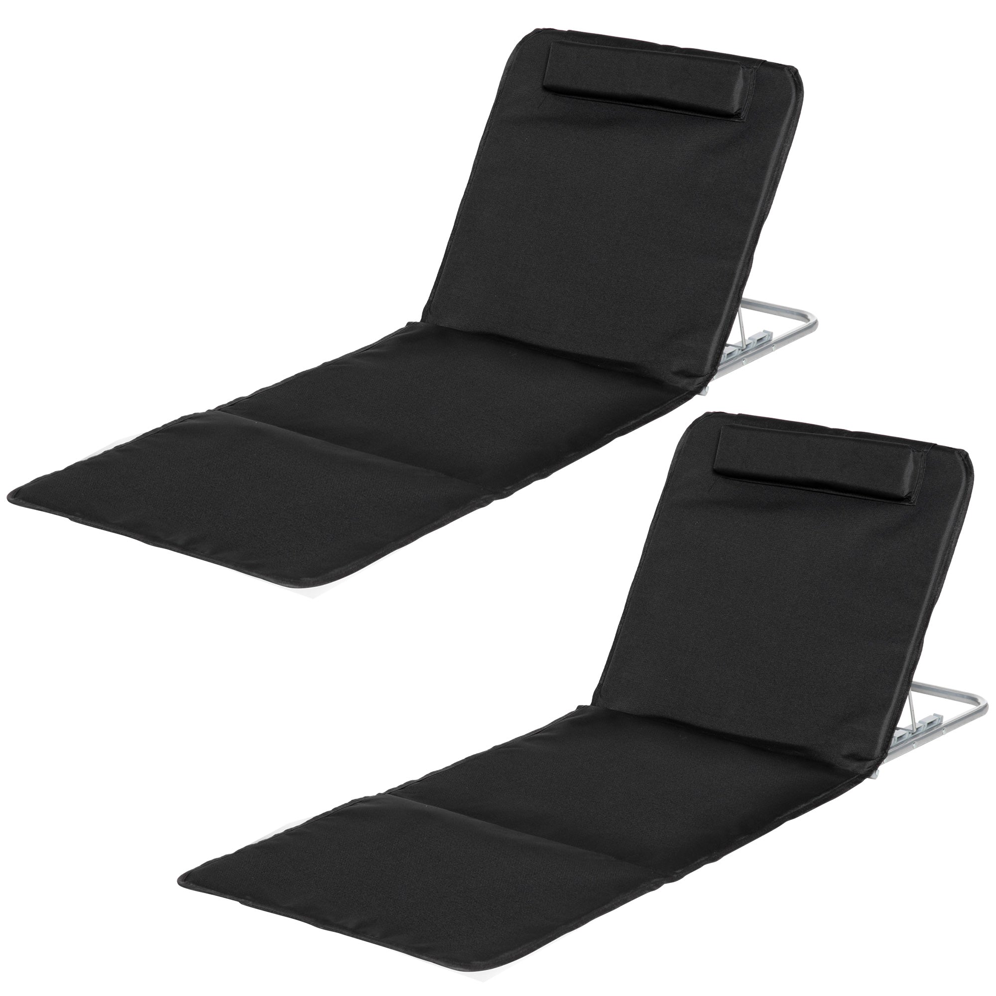Outsunny 2 Pieces Beach Lounge Chair, Outdoor Folding Chaise Lounge Set w/ Pillow for Sunbath, Snap, Black 