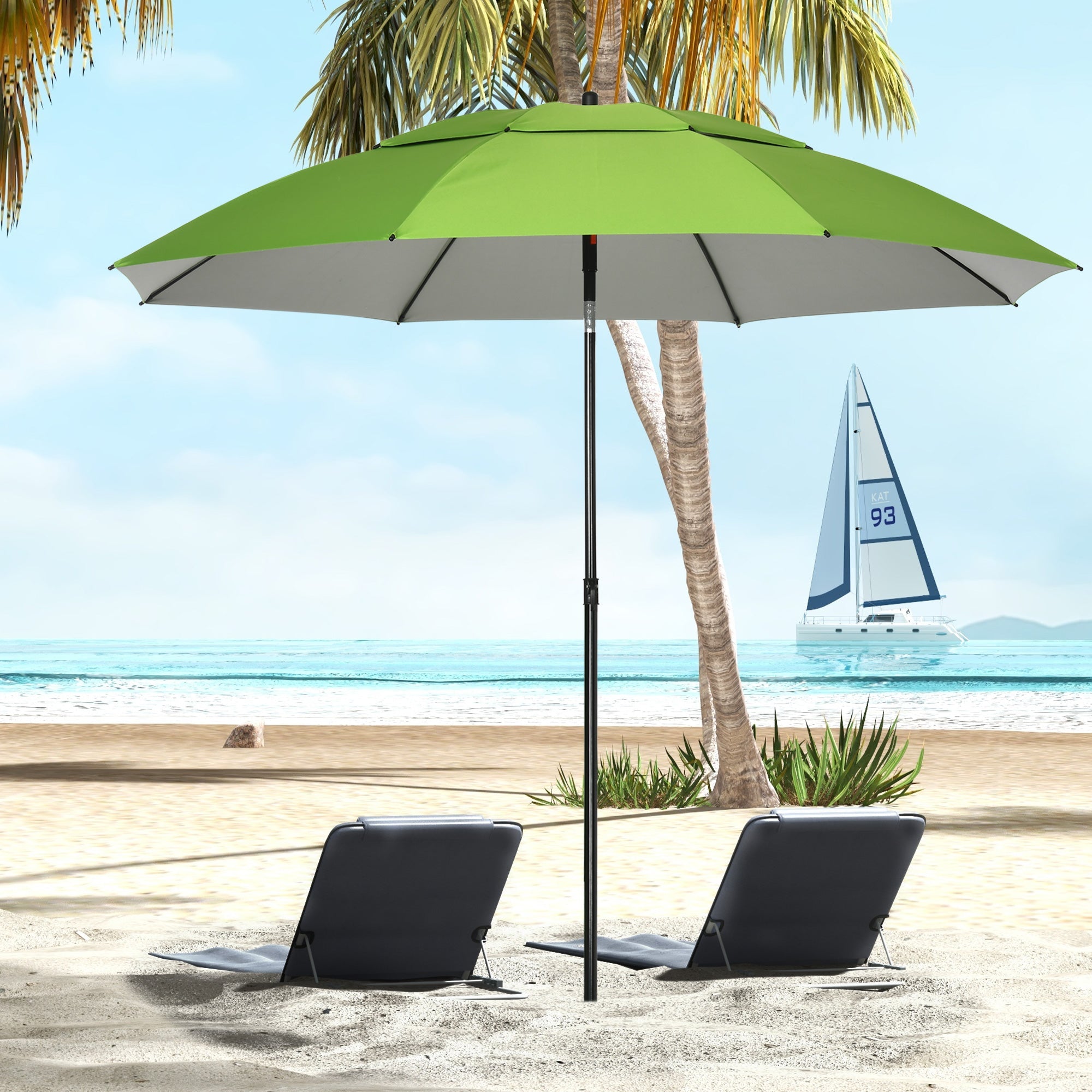 Outsunny 6.6ft Arched Beach Umbrella: Angle Adjustable with UV30+ Protection for Outdoor, Green 