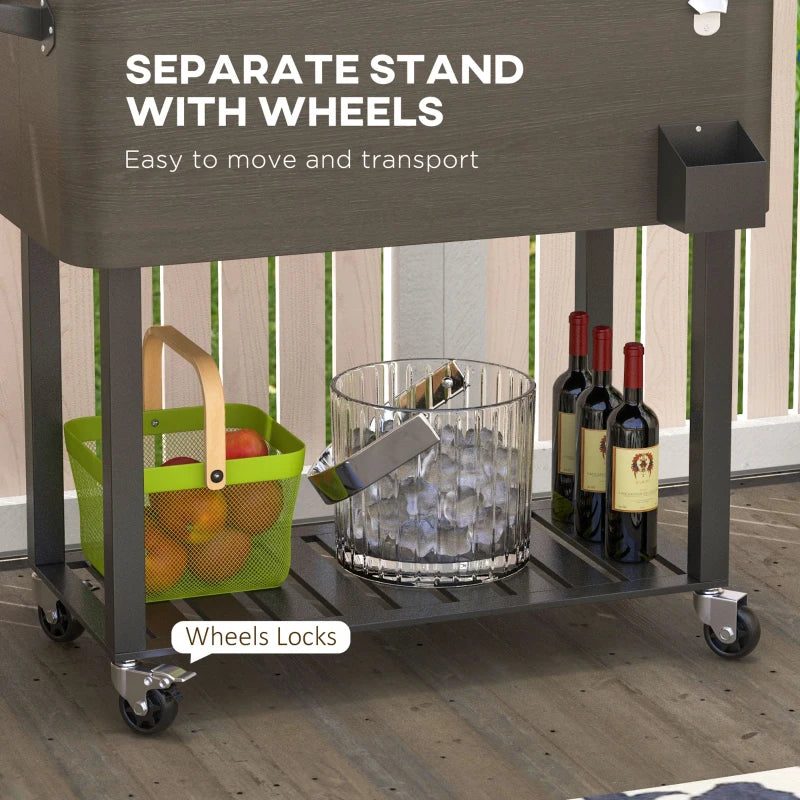 Outdoor Beverage Cooler Bar Cart, 67-Qt Patio Cooler Cart Rolling Ice Chest with Shelf, Bottle Opener and Wheels, Grey