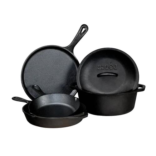 5-Piece Cast Iron Cookware Set with Dutch Oven Griddle and Skillets Made in USA - Free Shipping