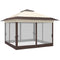 Outsunny 12' x 12' Foldable Pop-up Party Tent Instant Canopy Sun Shade Gazebo Shelter Steel Frame Oxford w/ Roller Bag, Brown