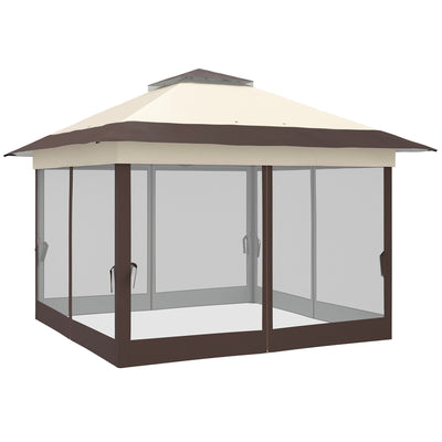 Outsunny 12' x 12' Foldable Pop-up Party Tent Instant Canopy Sun Shade Gazebo Shelter Steel Frame Oxford w/ Roller Bag, Brown 