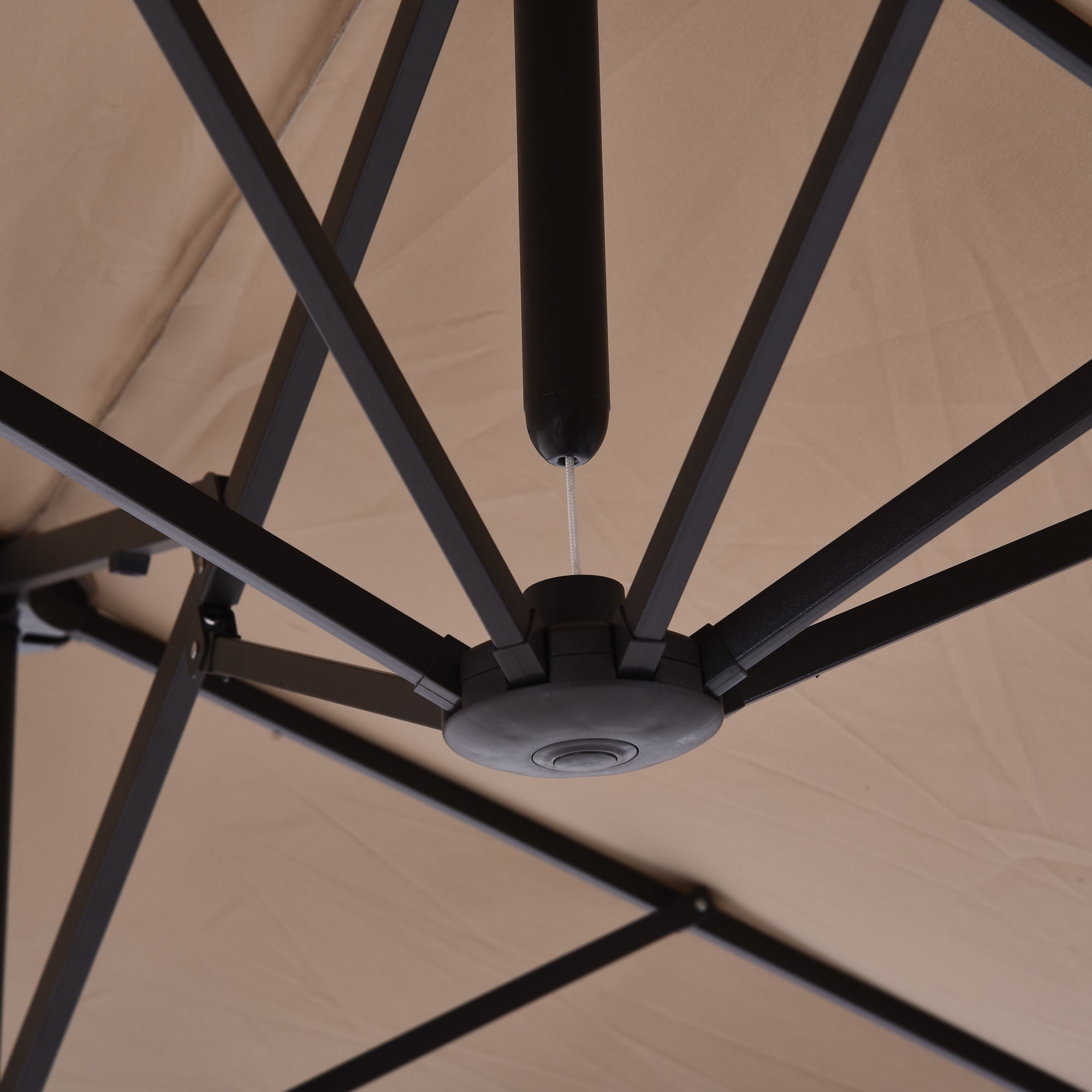Outsunny 15' Outdoor Patio Umbrella with Twin Canopy Sunshade & Steel Table Umbrella with Lift Crank, Tan 