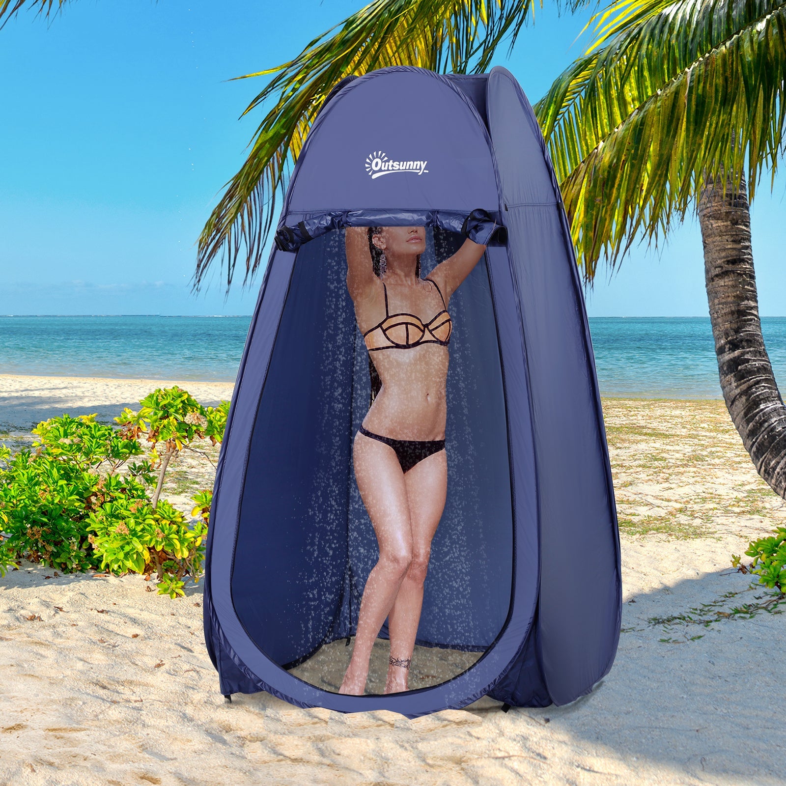 Outsunny Portable Pop Up Shower Tent Dressing Changing Room Privacy Shelter for Outdoor Camping Beach Toilet Blue 