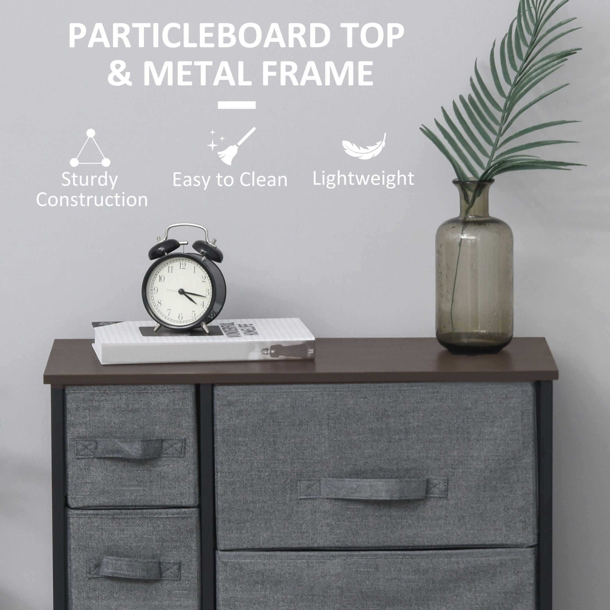 HOMCOM Dresser for Bedroom with 7 Drawers, Chest of Drawers with Metal Frame, Closet Fabric Dresser for Living Room, Dark Grey 