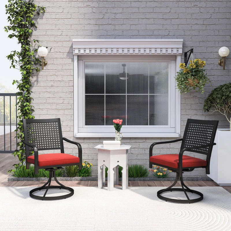 Patio Swivel Chairs with Cushion, Outdoor Swivel Rocker with Curved Armrests, Red