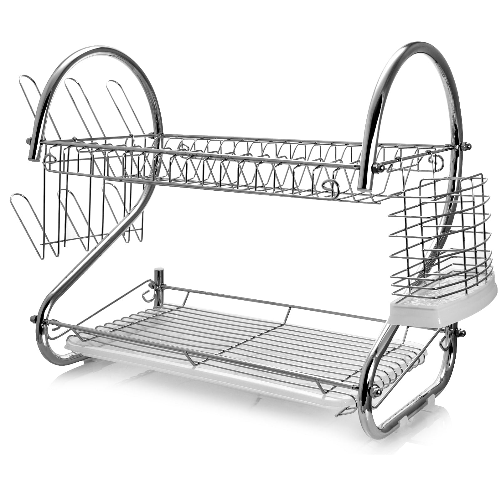 MegaChef 16 Inch Two Shelf Dish Rack with Easily Removable Draining Tray, 6 Cup Hangers and Removable Utensil Holder - Free Shipping