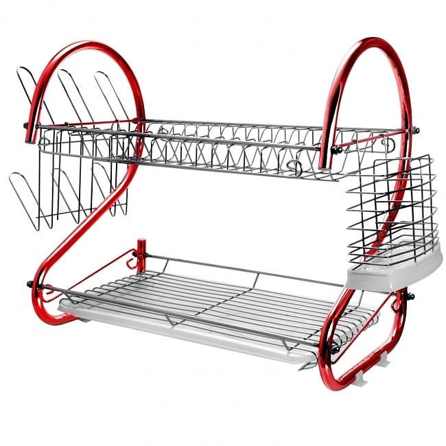 MegaChef 16 Inch Two Shelf Iron Wire Dish Rack in Red - Free Shipping 