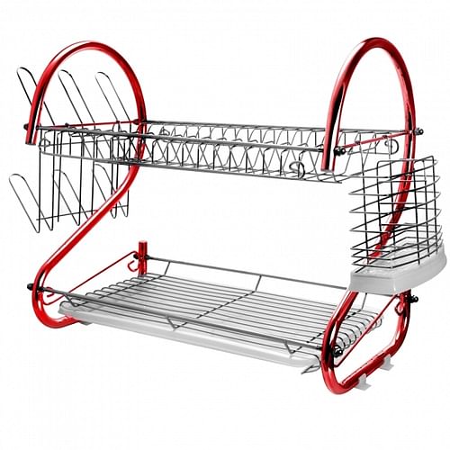 MegaChef 16 Inch Two Shelf Iron Wire Dish Rack in Red - Free Shipping