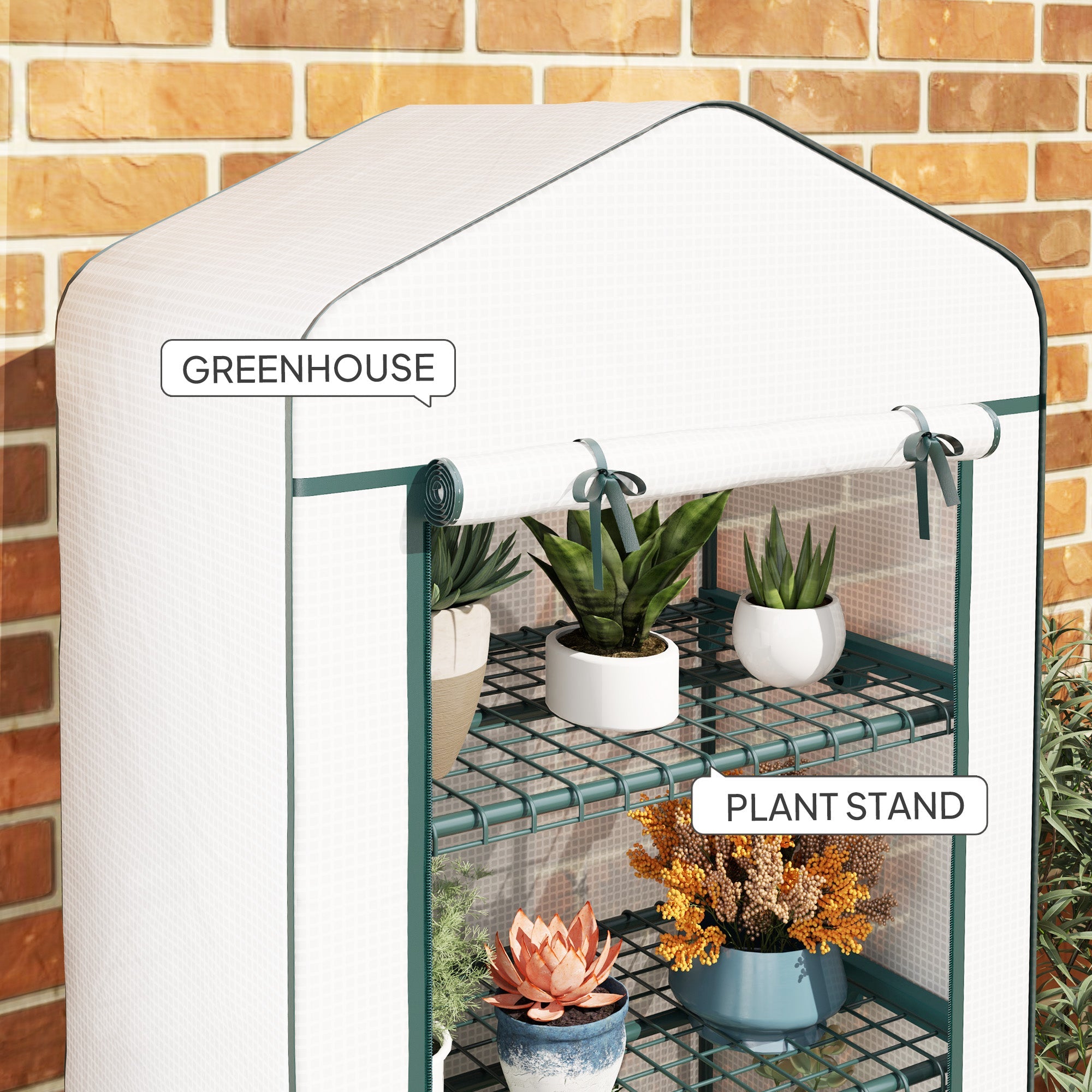 Outsunny Portable Greenhouse, Outdoor Hot House Plant Flower Greenhouse with 4 Tier Shelves, PE Cover, White 