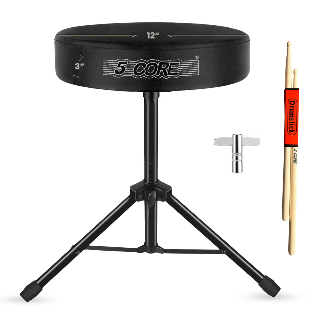 5Core Drum Throne Adjustable Guitar Stool Padded Drummer Seat for Adults & Kids BLACK