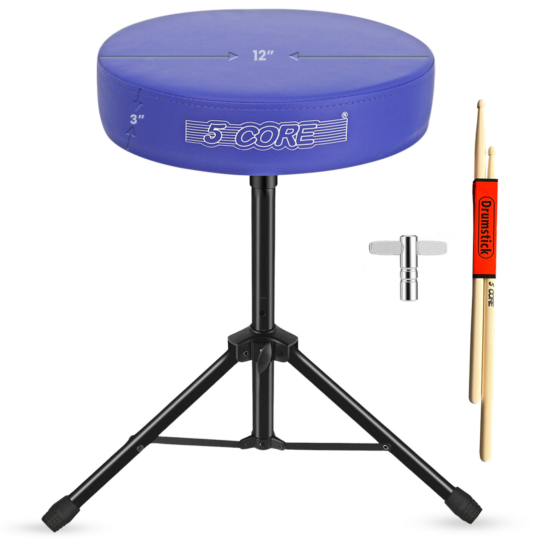 5Core Drum Throne Adjustable Guitar Stool Padded Drummer Seat for Adults & Kids BLUE