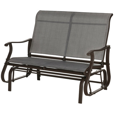 Outsunny Patio Glider Chair Double Seat Outdoor Garden Gliding Bench Dark Grey Steel Frame Mesh Backrest 
