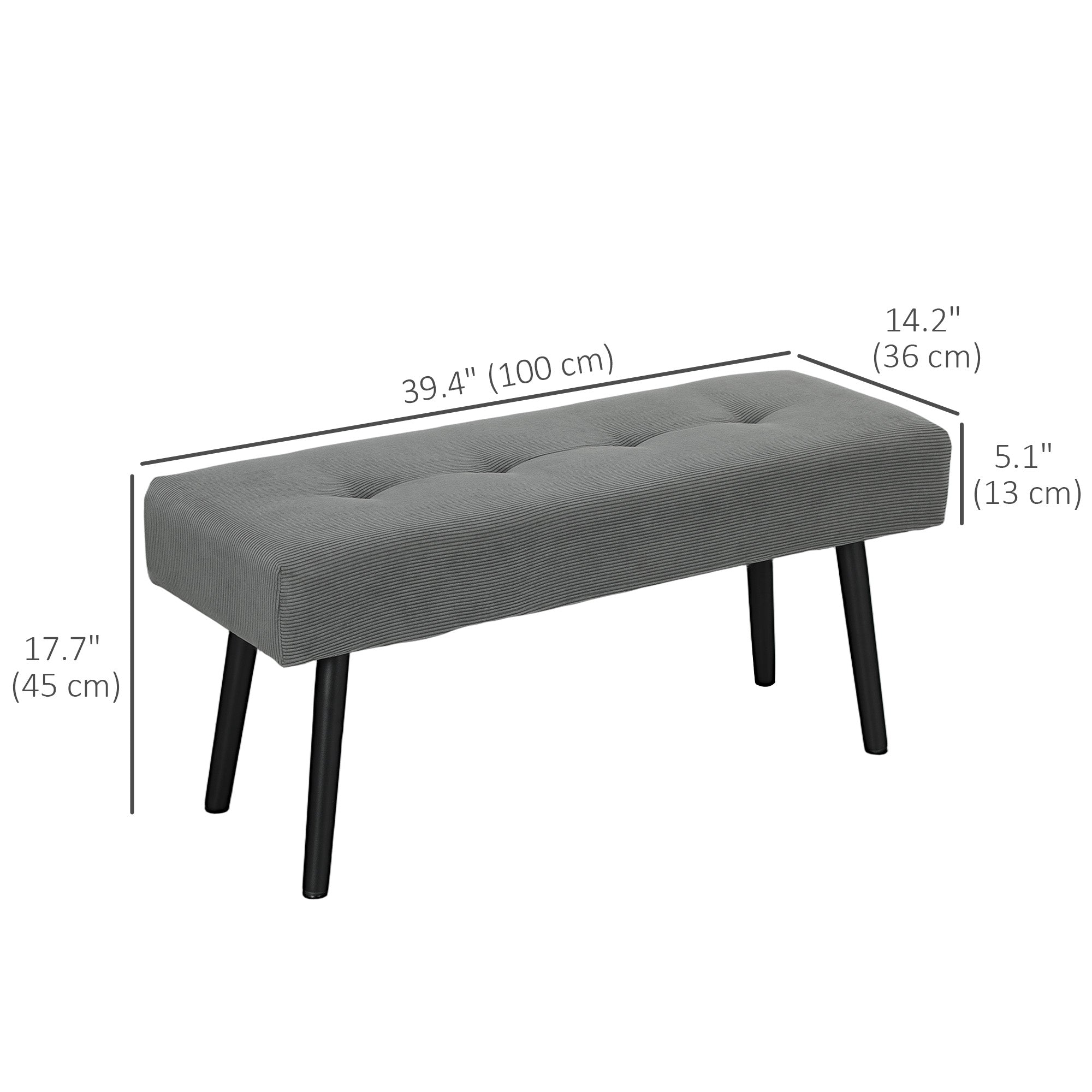 HOMCOM 39" Upholstered Ottoman Bench, Corduroy Entryway Bedroom Bench with Padded Seat and Steel Legs for Bedroom, Grey 